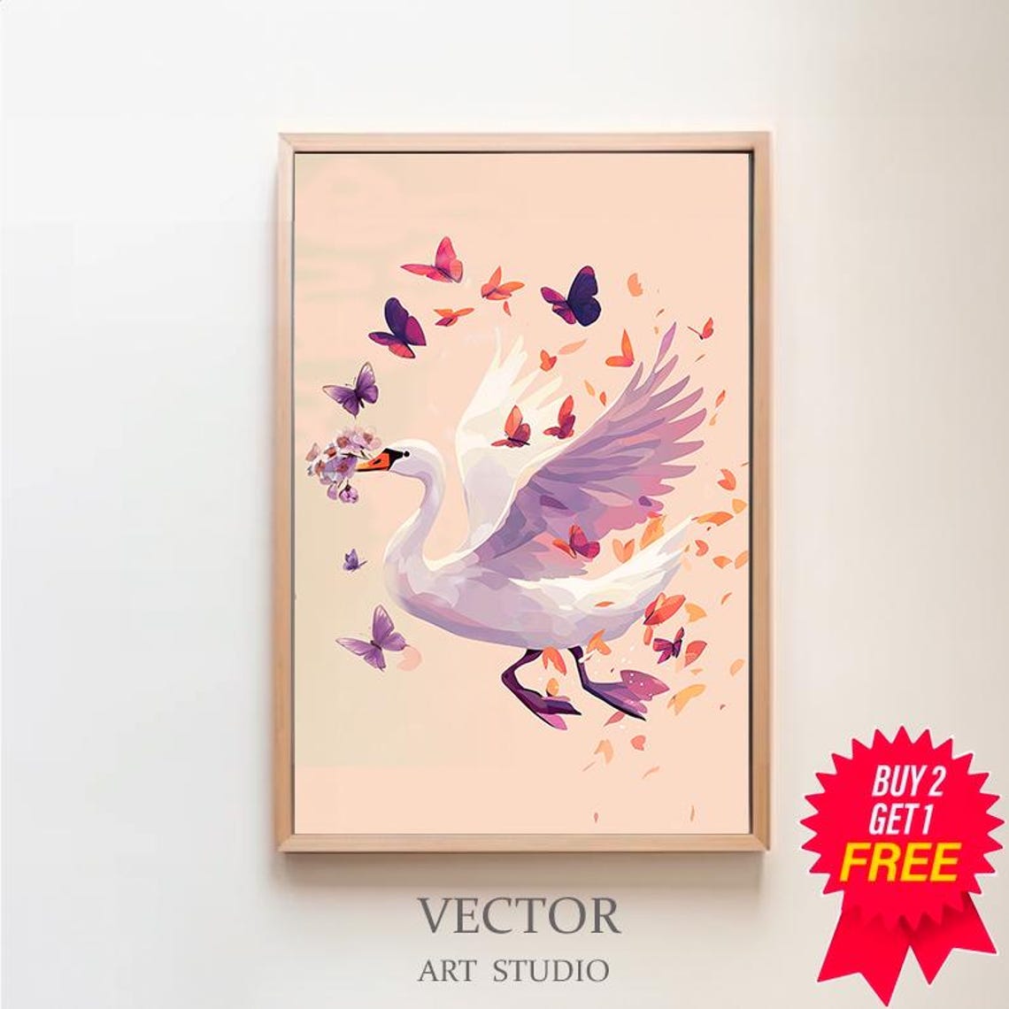 Silly Goose Wall Art Kids Room Print Cute Goose Poster Girl Nursery Decor Beige Farm Animal Girls Room Poster Butterfly Wall Art