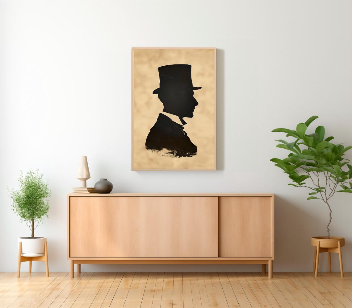 Victorian Gentleman Top Hat Silhouette Vintage Profile Poster - Image 2