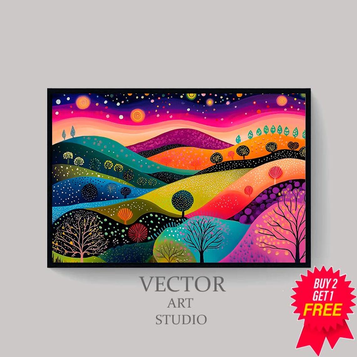 Colorful Rolling Hills Under a Sunset Abstract Landscape Poster - Image 4