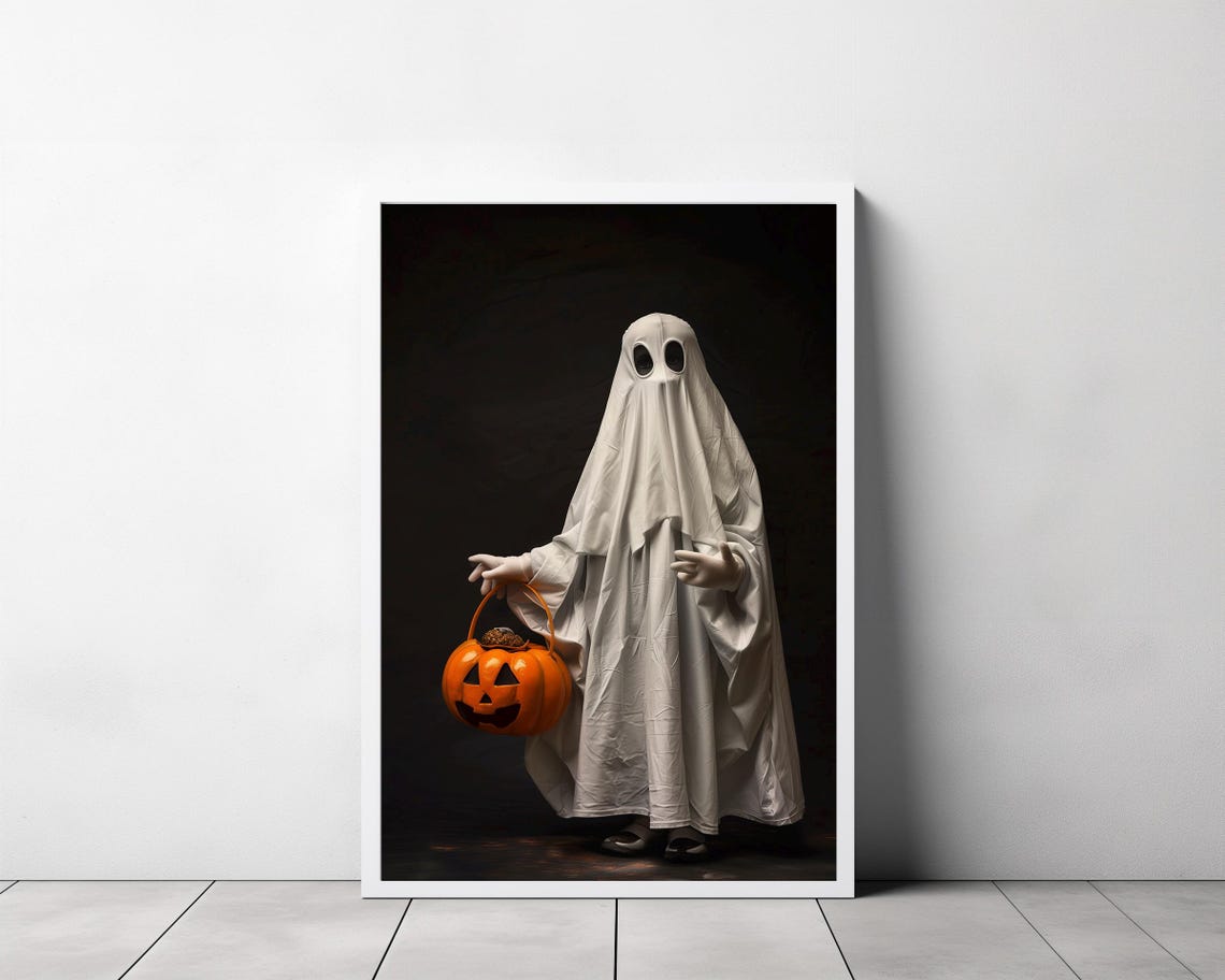Little Sheet Ghost with Jack O Lantern Candy Pail Halloween Poster - Image 3