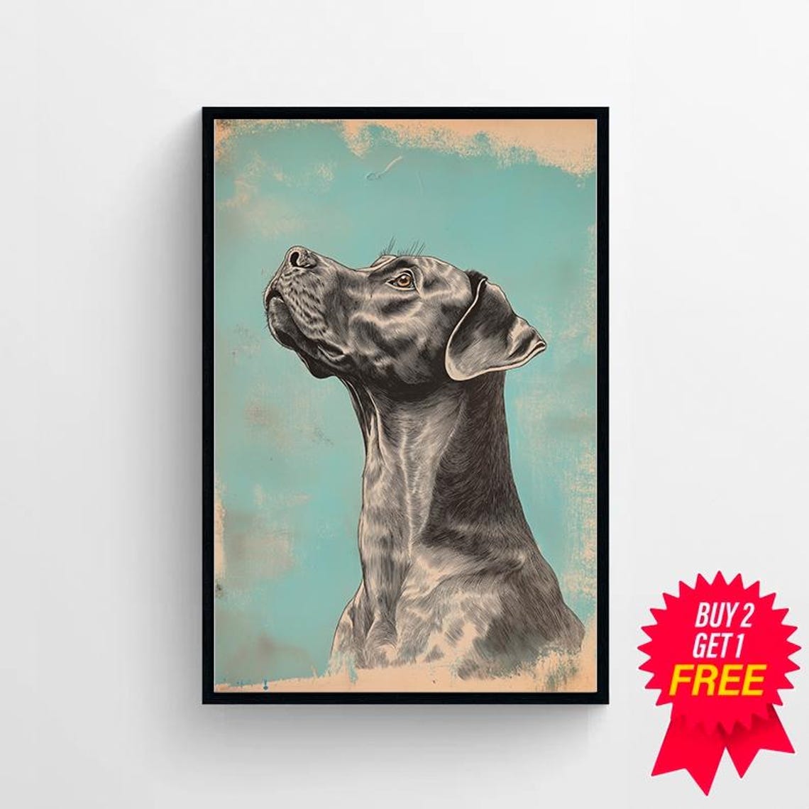 Vintage Dog Sketch 2 Of 2 Dog Wall Art Large Oil Painting Oversize Giclee Dog Painting Mid Century Modern Original Art Print - Image 4