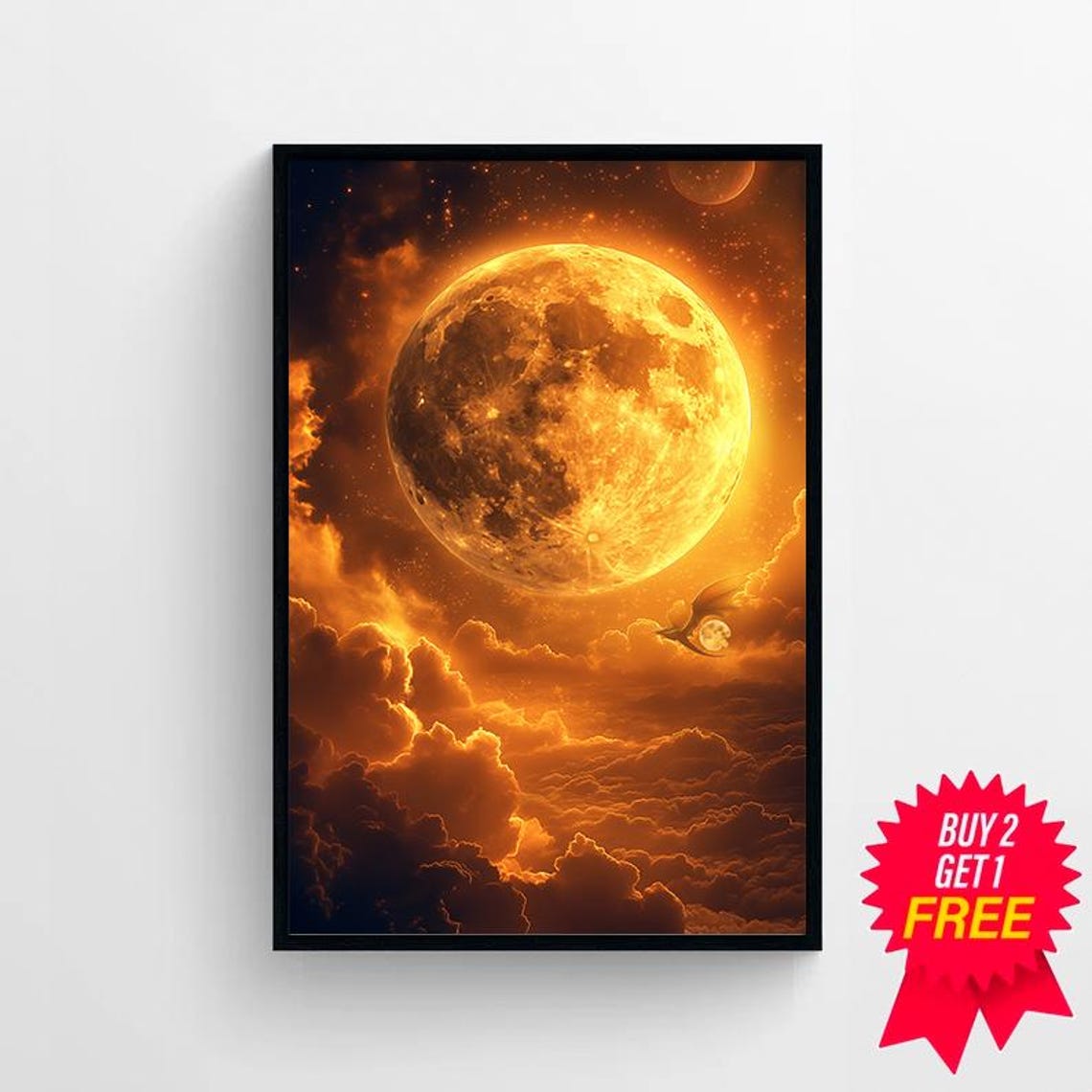 Enchanting Celestial Gold Moon Art Print Vintage Inspired Dark Academia Dark Cottagecore Night Sky Painting - Image 4