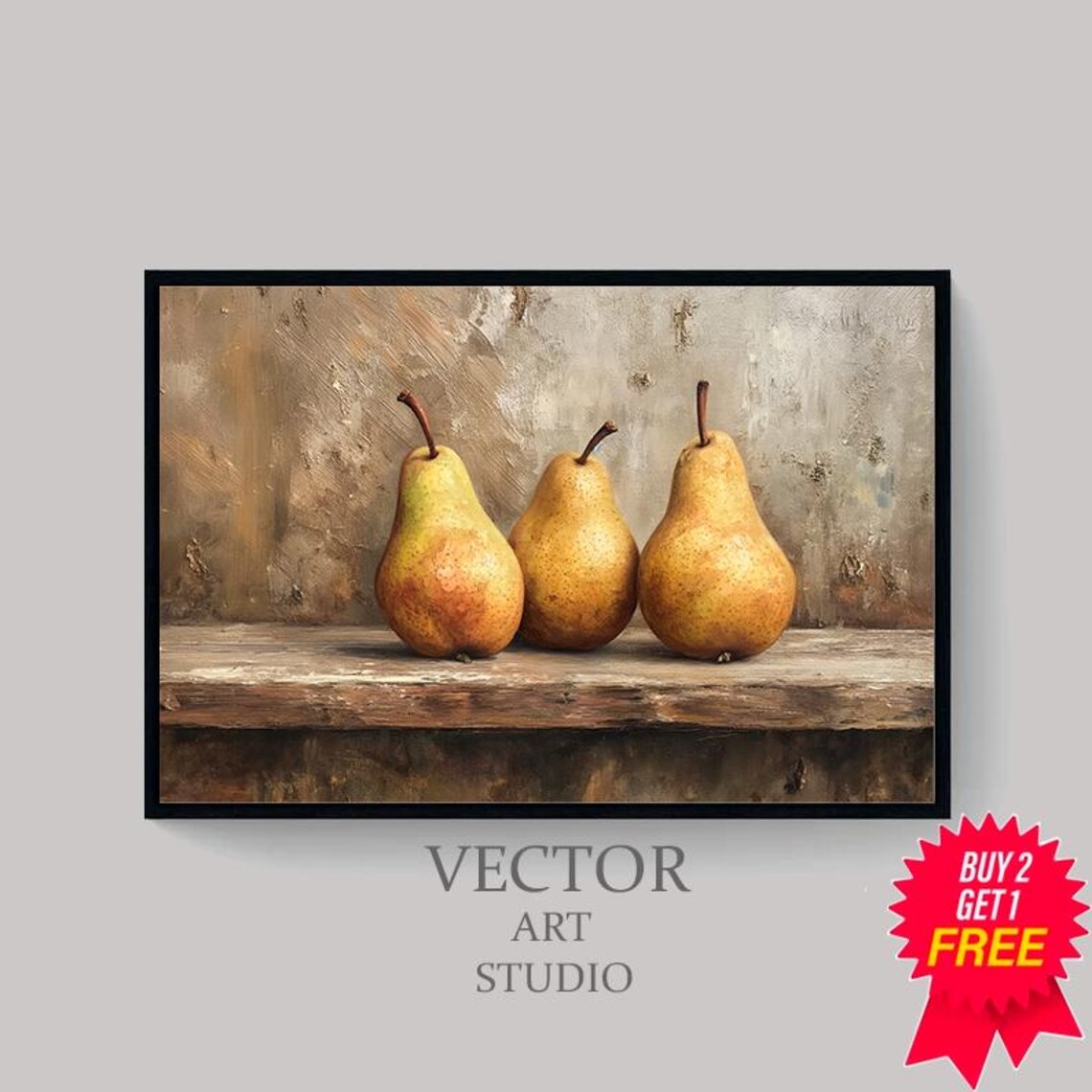 Rustic Still Life Wall Print Moody Fruit Print Kitchen Vintage Painting Fruit Still Life Painting Fruit Pears Wall Art - Image 4
