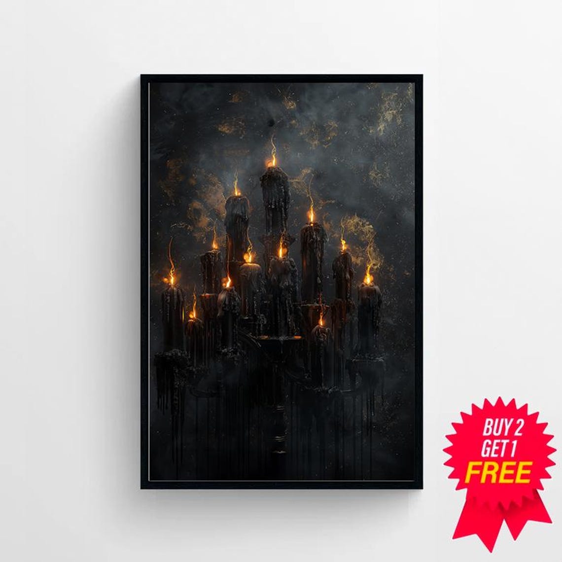 Halloween Decor Black Candles Vintage Style Halloween Moody Dark Academia Wall Art - Image 4
