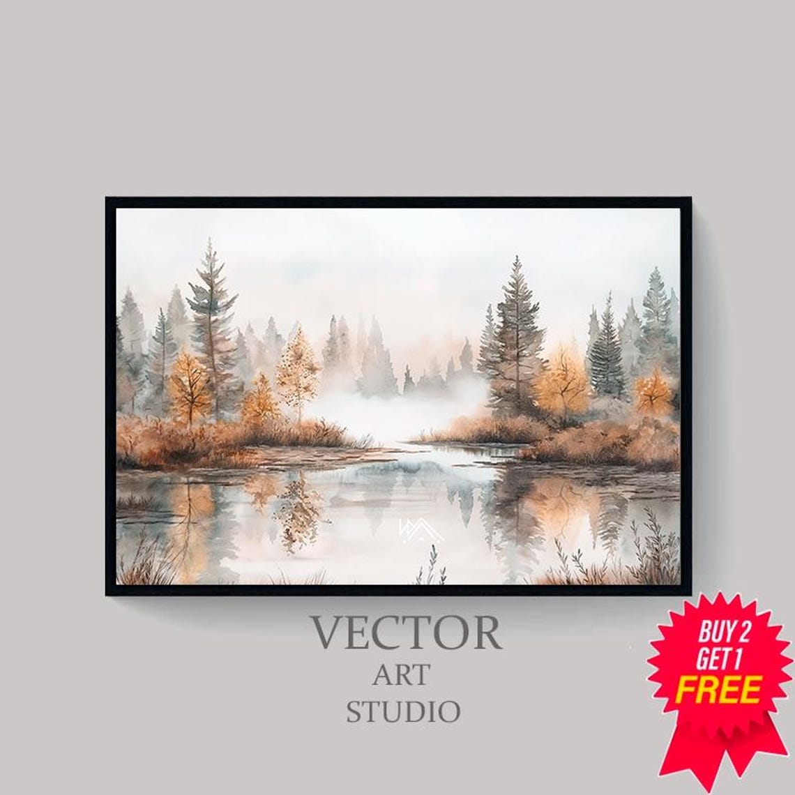 Lodge Wall Art Landscape Cabin Decor Rustic Vintage Autumn Moody Countryside Painting Farmhouse Decor Rustic Landscape Fall Wall - Image 4