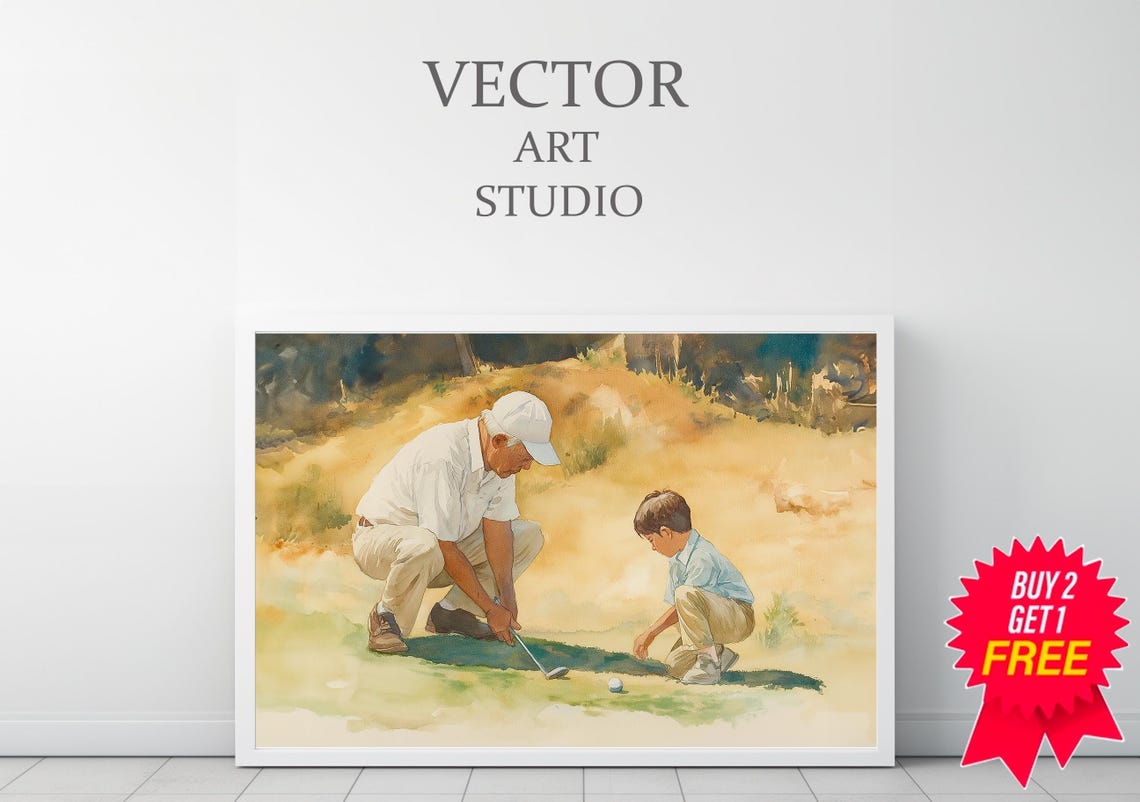 Father Teaching His Young Son to Putt on the Golf Green Poster - Image 3