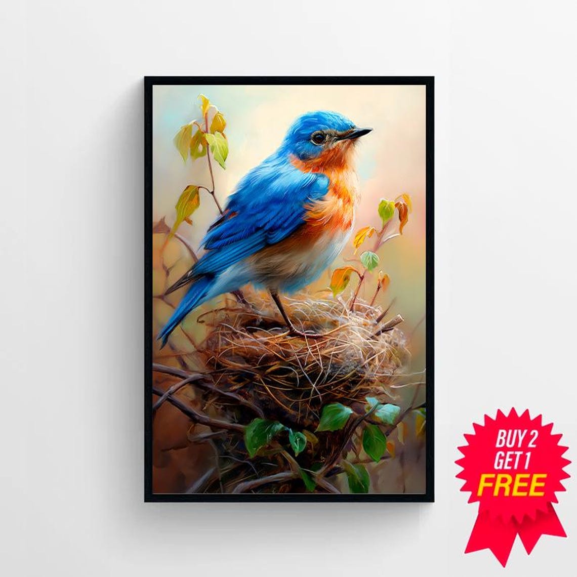 Vintage Bluebird Bird Print Antique Bird Wall Art Moody Vintage Decor Oil Painting Living Room Art - Image 4