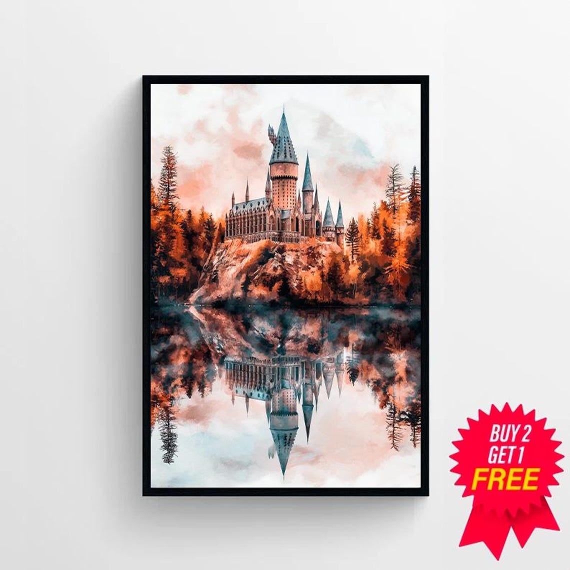 Magical Castle Watercolour Charming Wizard Art For Wizarding World Enthusiasts Great Lake Magic Print - Image 4