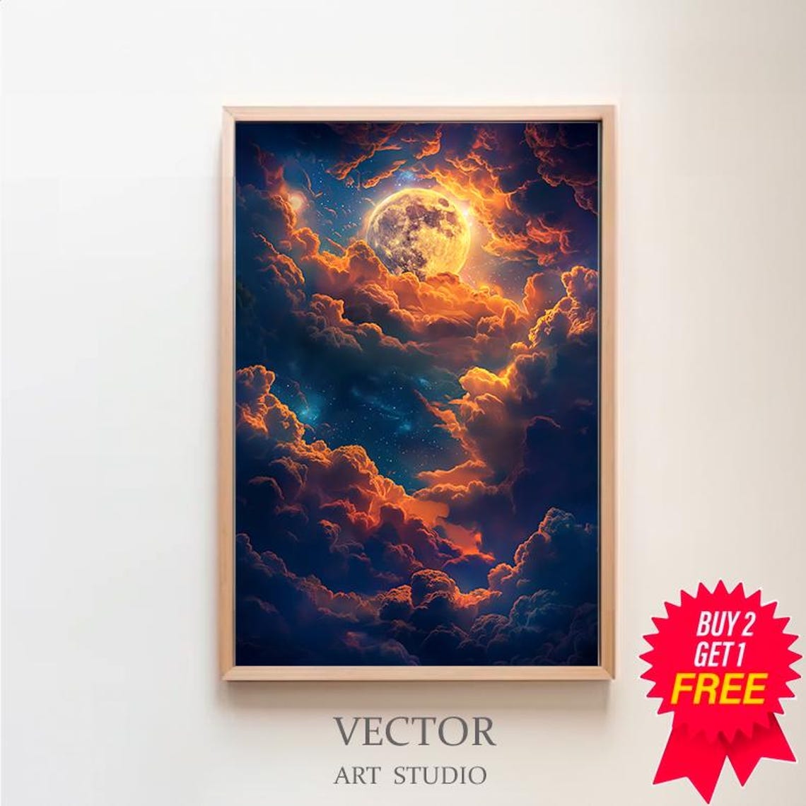 Celestial Moon Art Print Vintage Inspired Dark Academia Dark Cottagecore Night Sky Painting Enchanting Art