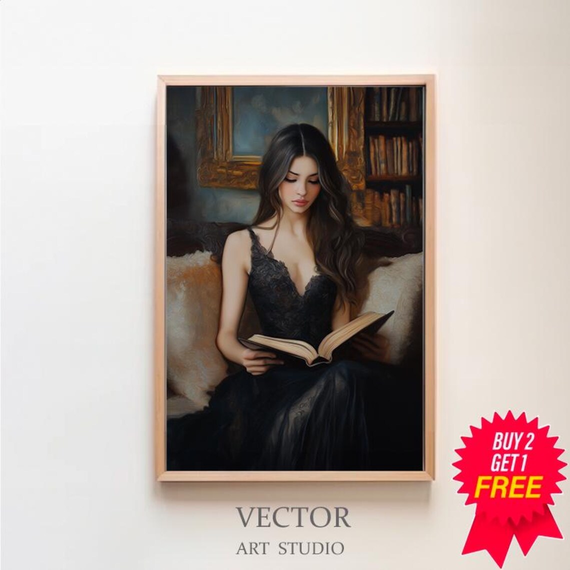 Victorian Lady Reading Room, Gothic Dark Academia Art Print