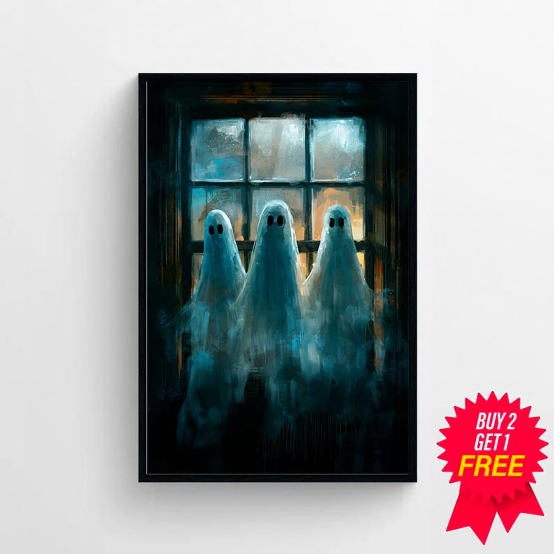 Three Haunting Ghosts By Dark Window Spooky Halloween Ghost Poster - Image 4