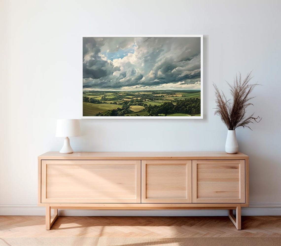 Storm Clouds Parting Over Rolling Green Hills And Valleys Poster - Image 2
