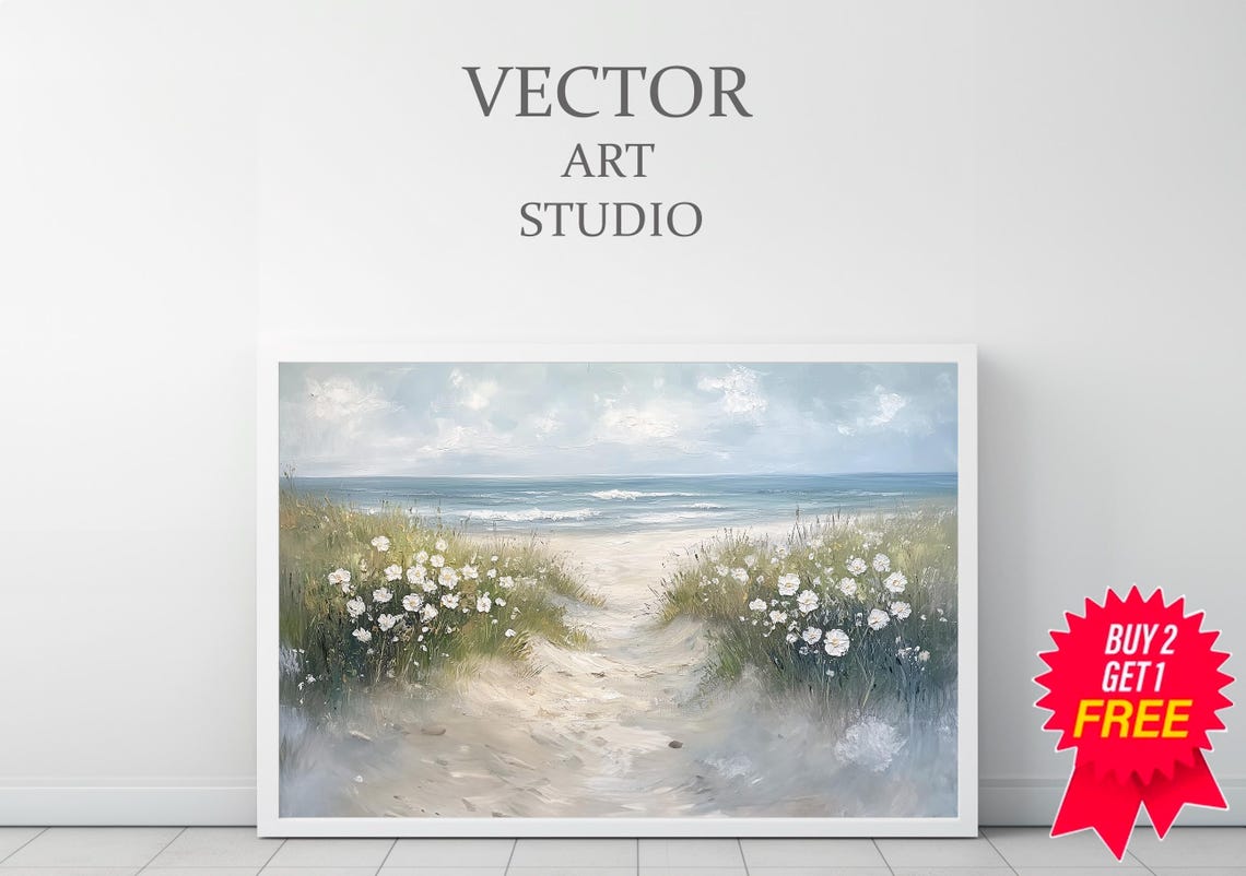 Sandy Beach Path Through Wildflowers And Dunes Coastal Poster - Image 3