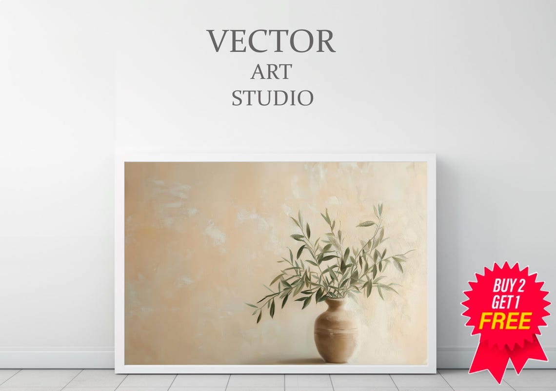 Small Terracotta Vase With Olive Sprigs Minimal Still Life Poster - Image 3