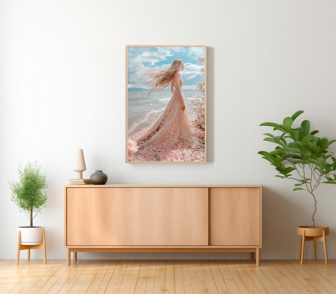 Aphrodite Greek Goddess of Love on a Blossom Seashore Art Poster - Image 2