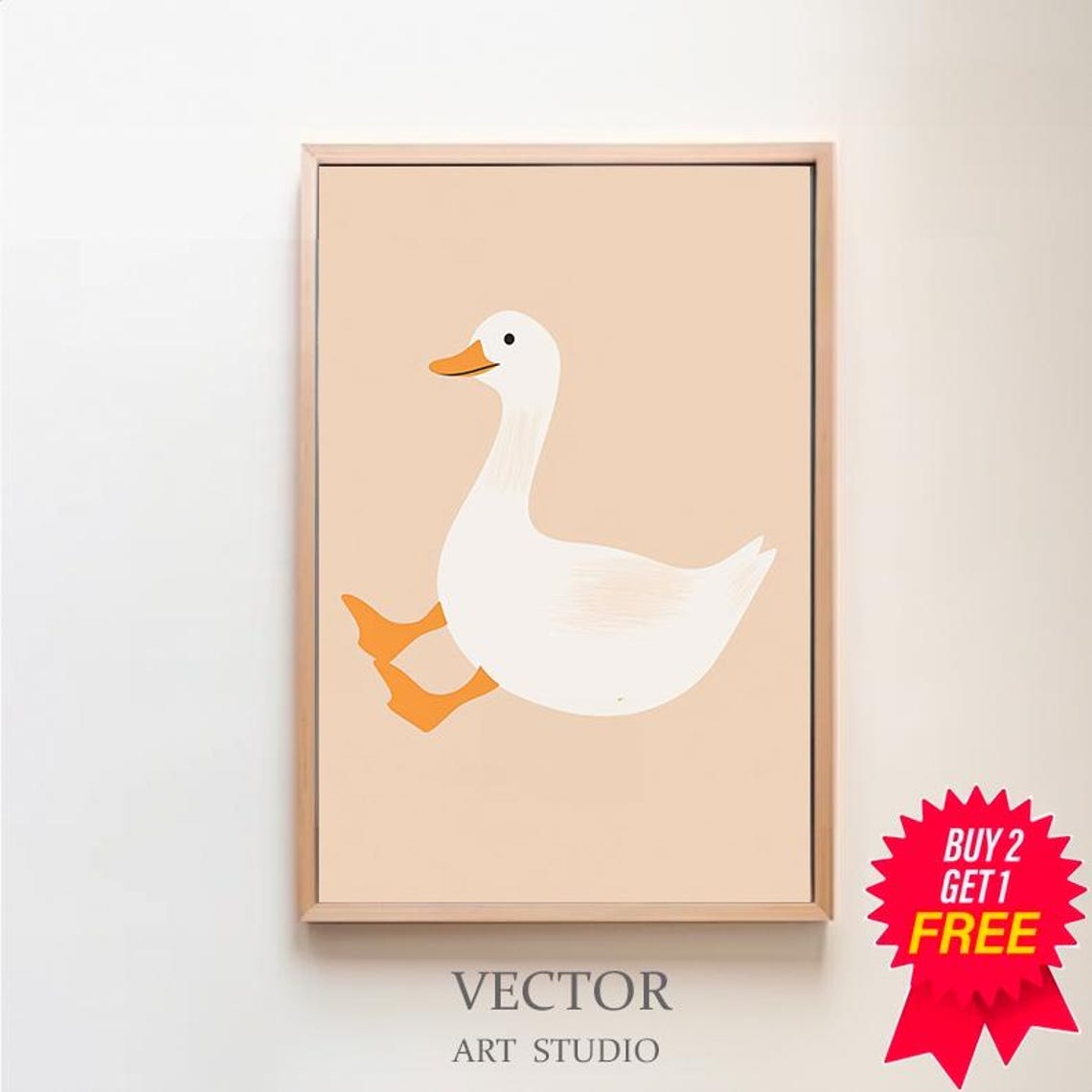 Silly Goose on a Peach Background Minimalist Kids Room Art Poster