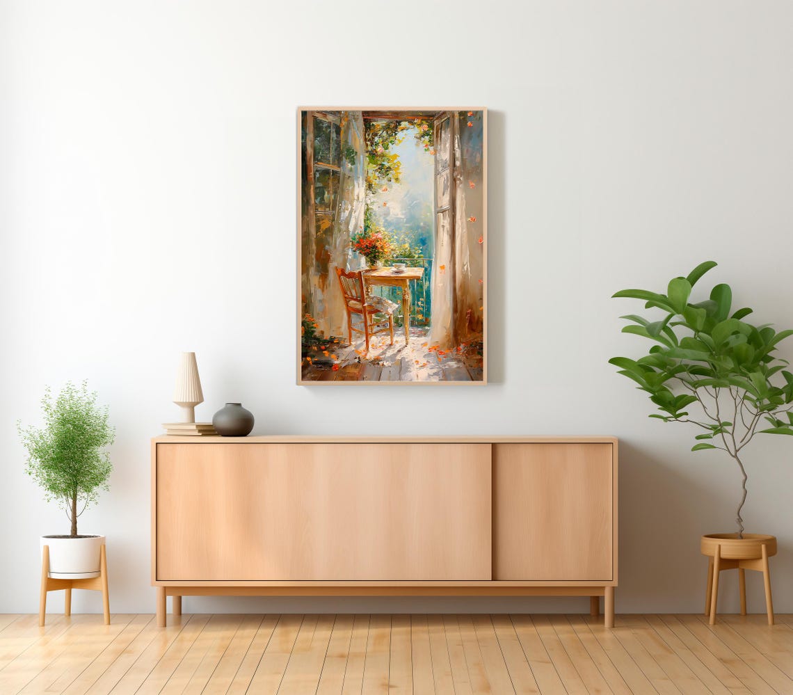 Country Oil Painting Vintage Landscape Print Rustic Farmhouse Summer Landscape Balcony Art Print Decor Summer Oil Painting - Image 2