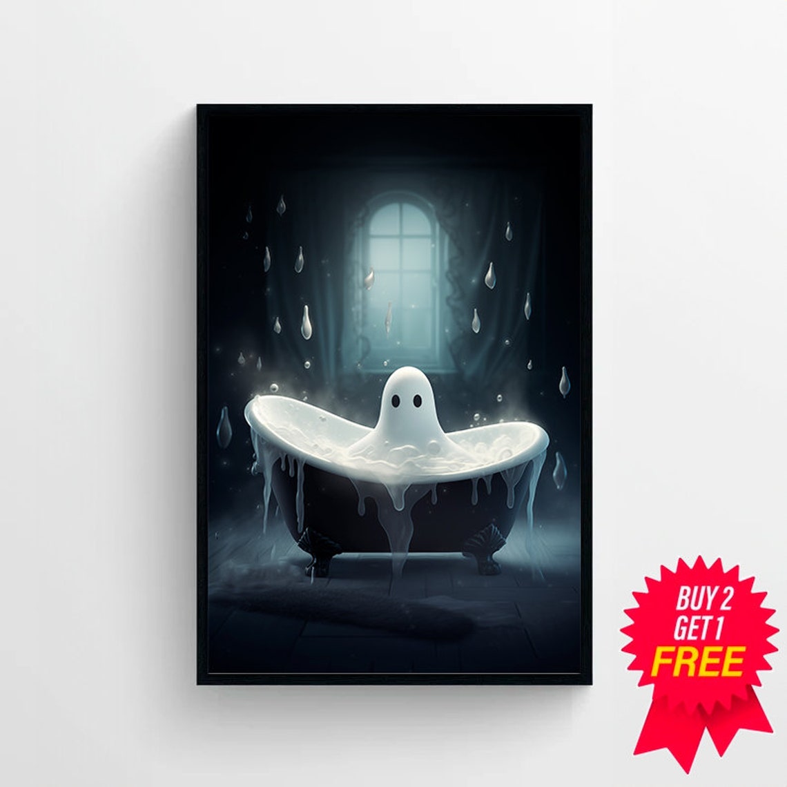 Ghost Taking a Bubble Bath in Dark Victorian Bathroom Poster - Image 4