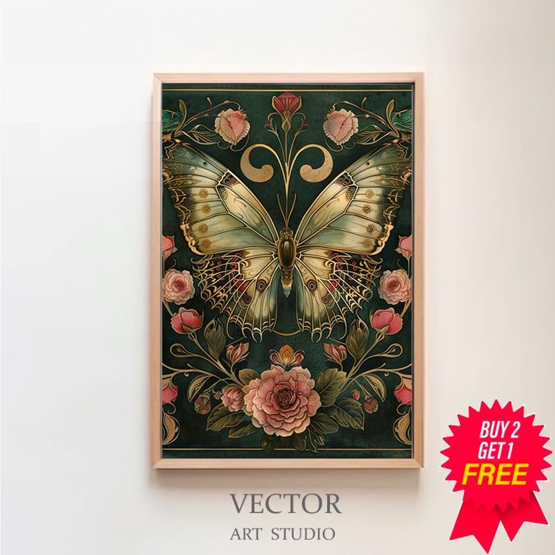 William Morris Print Pink Butterfly Botanical Poster Vintage Wall Art Textiles Art Vintage Poster Wall Art Print Poster