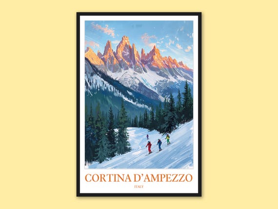 Cortina Dampezzo Italy Poster Dolomites Ski Resort Wall Art
