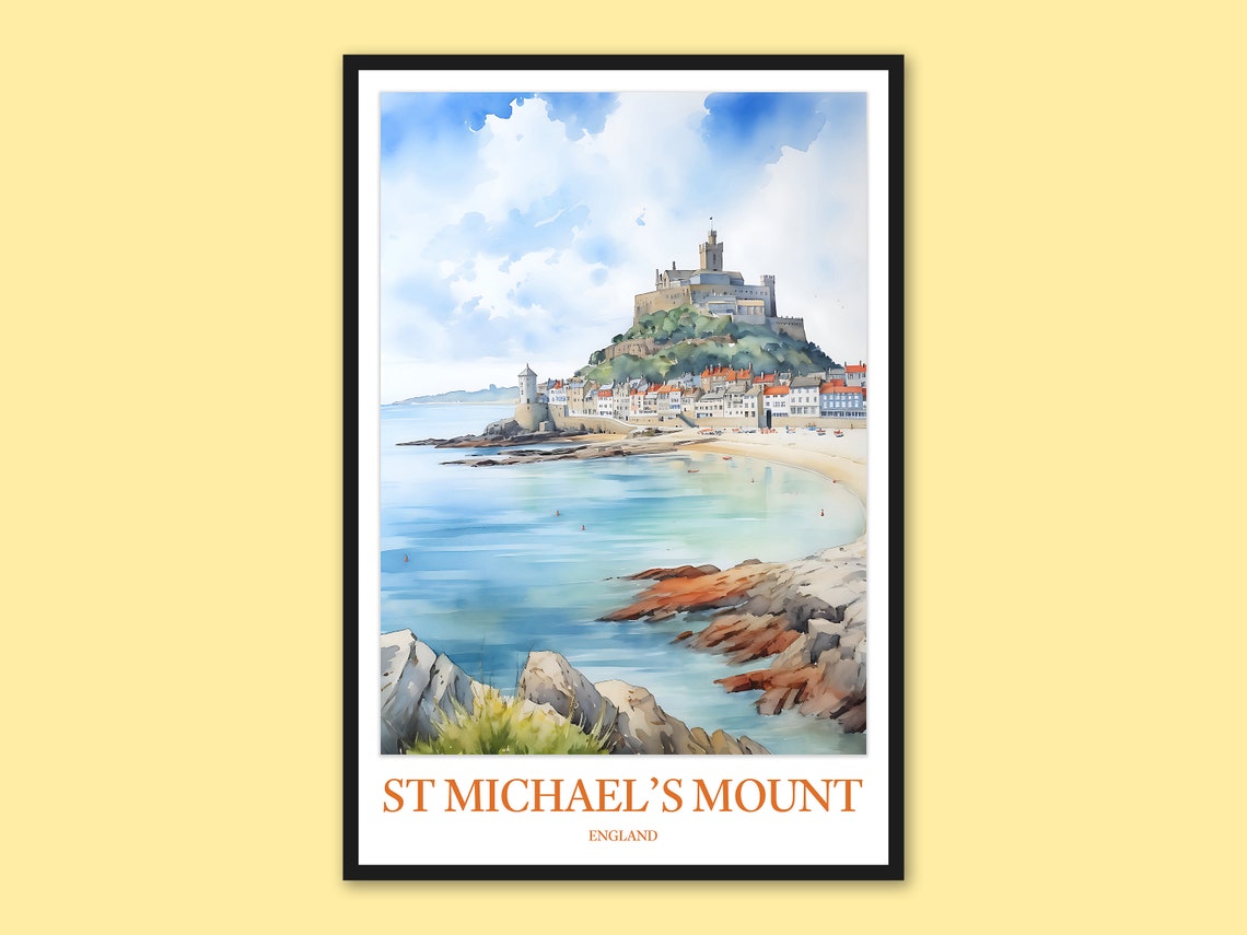 St Michael's Mount Harbour Town Castle Bay England Watercolor Poster