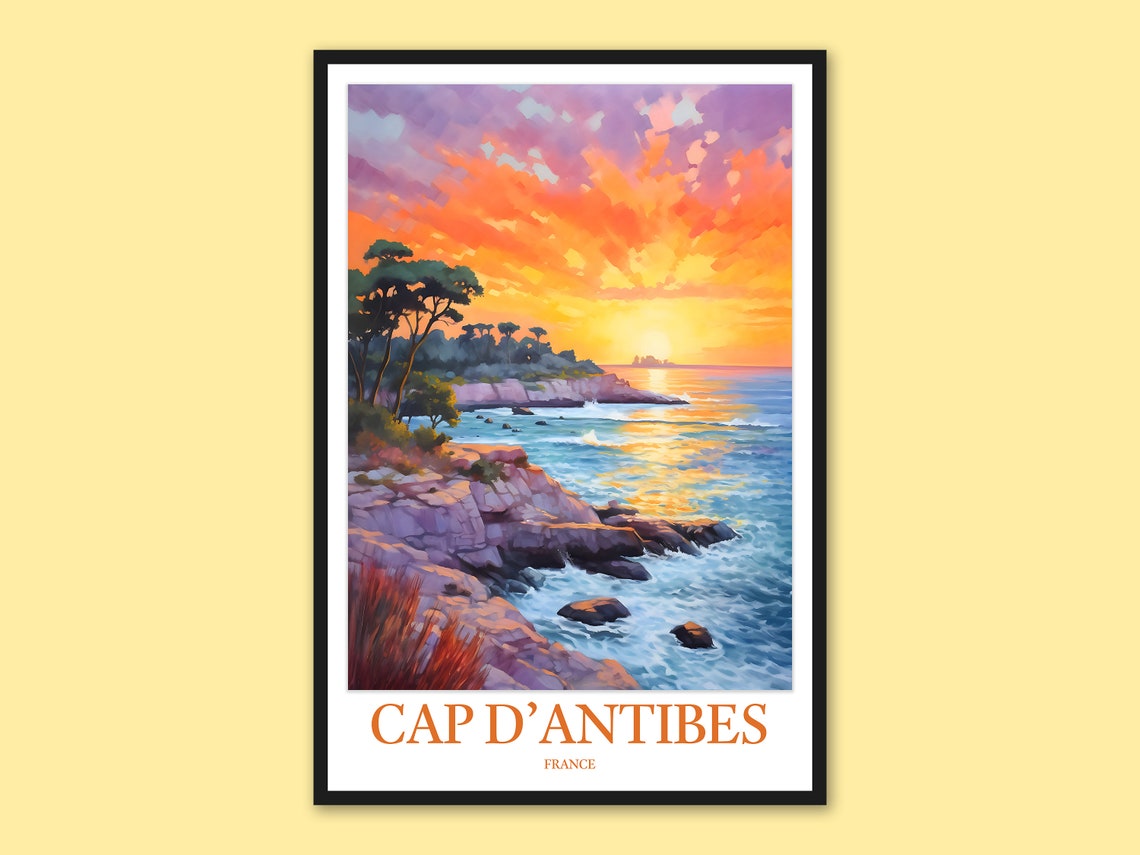 Cap d Antibes Fiery Clouds Sunset Coast France Travel Poster