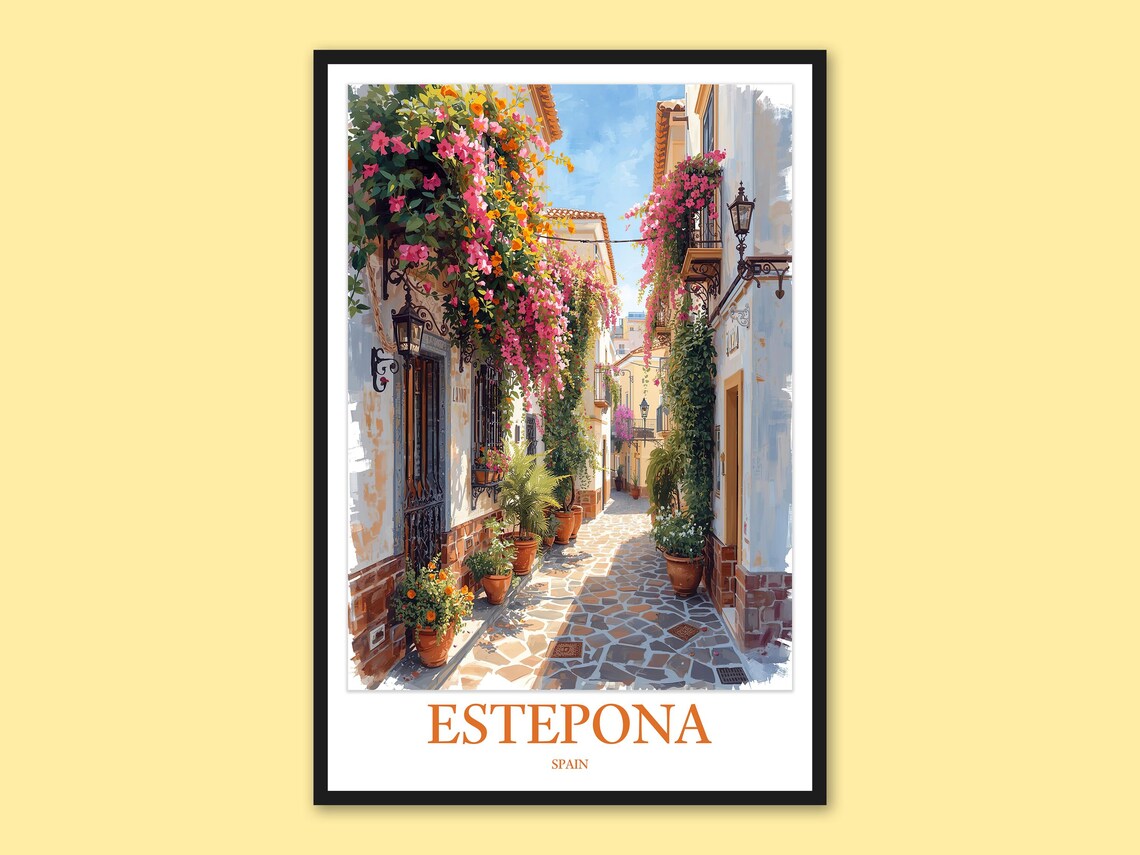 Estepona Spain Andalusian Old Town Flower Street Travel Poster