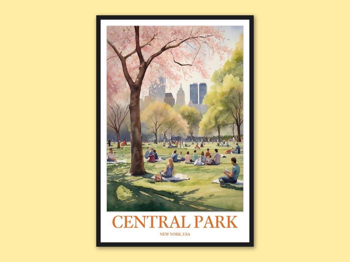 Central Park Relaxed Afternoon Picnics Under Blossoms New York Poster