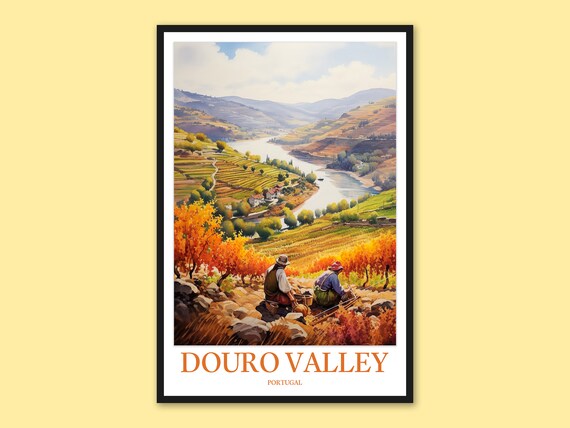 Douro Valley Autumn Grape Harvest Portugal Watercolor Poster