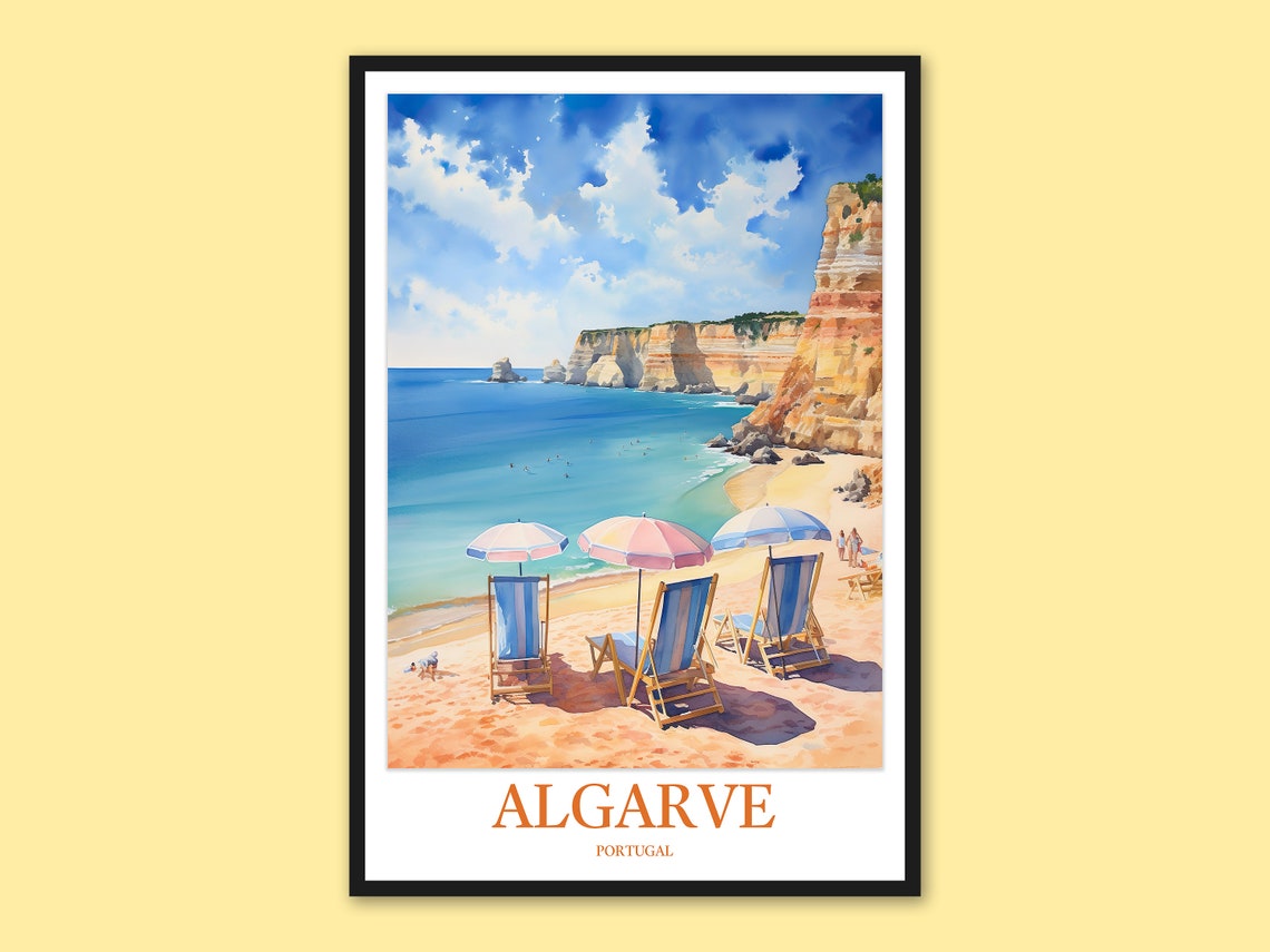 Algarve Portugal Ponta da Piedade Beach Cliffs Travel Poster