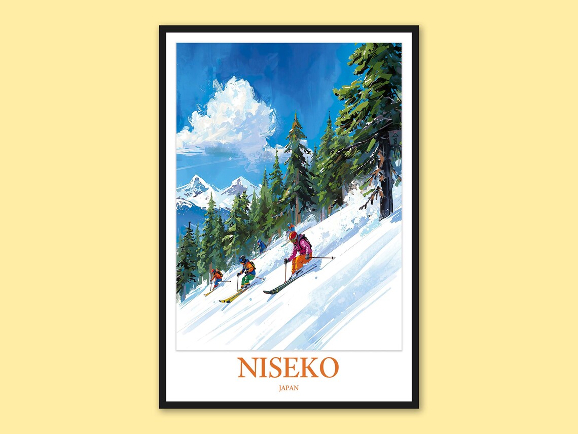 Niseko Japan Skiers Carving Downhill Fresh Powder Slope Poster