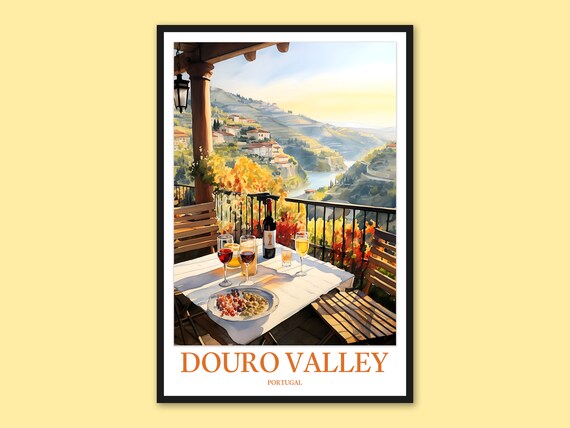 Douro Valley Portugal Autumn Balcony Vineyard Watercolor Poster