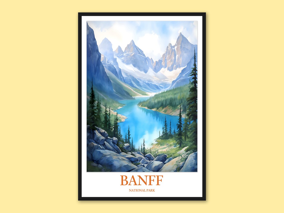 Banff National Park Moraine Lake Turquoise Watercolor Travel Poster