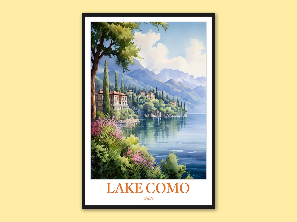 Lake Como Italian Villa On Peninsula With Cypress Trees View Poster