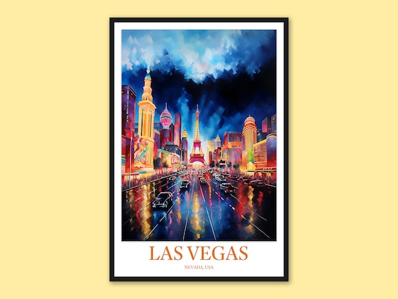 Painterly Las Vegas Strip Night Drive with Eiffel Tower Travel Poster