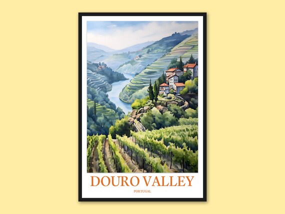 Douro Valley Portugal Terraced Vineyards Watercolor Travel Poster