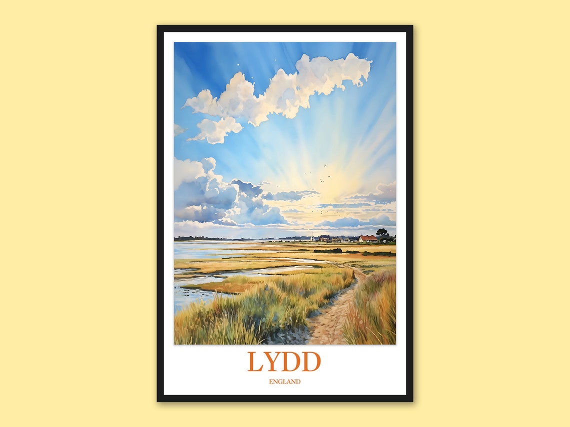 Lydd England Golden Sunset Marsh River Bend Coastal Travel Poster