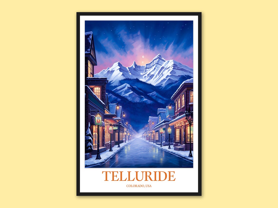 Telluride Colorado Starry Night Main Street Winter Scene Poster