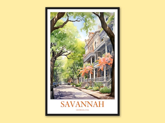 Savannah Georgia Historic Street Grand Porches Watercolor Poster