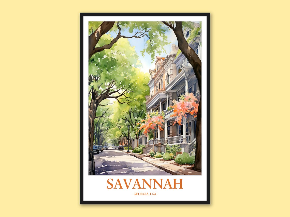 Savannah Georgia Historic Street Grand Porches Watercolor Poster