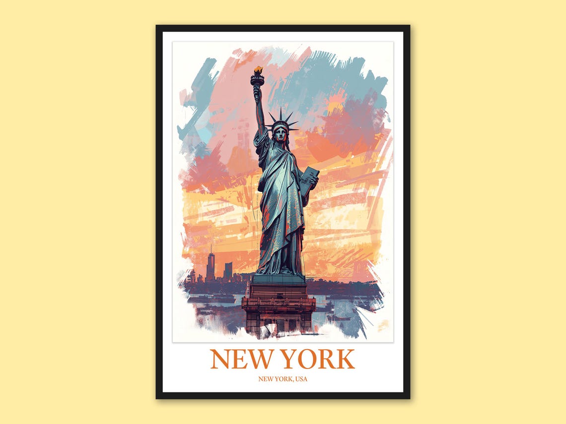 New York Statue Of Liberty Abstract Sunset Brushstroke Art Print