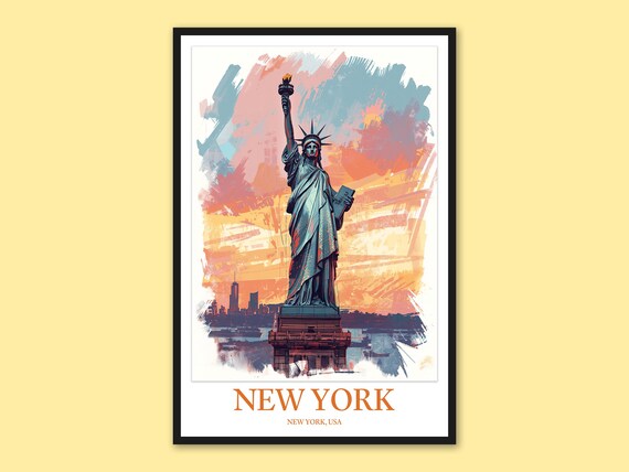 New York Statue Of Liberty Abstract Sunset Brushstroke Art Print