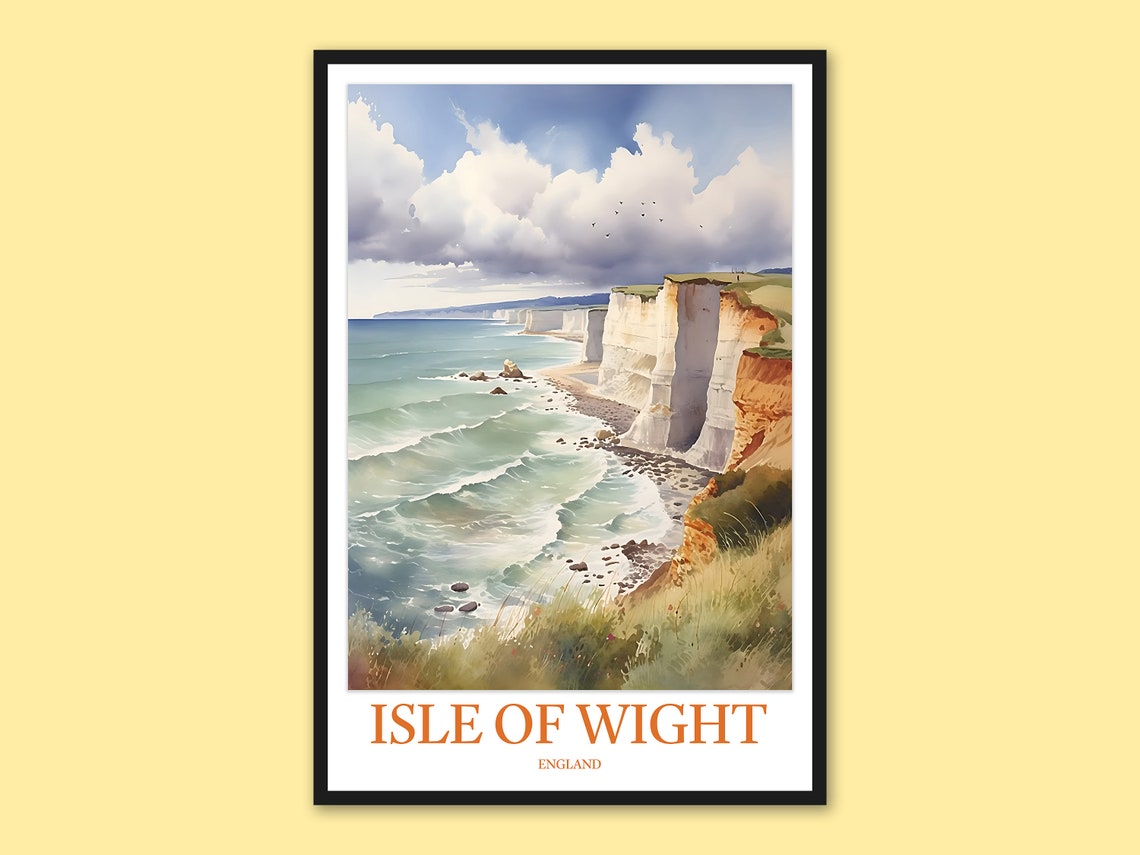 Isle of Wight White Cliffs Daylight Coastal Watercolor Travel Poster