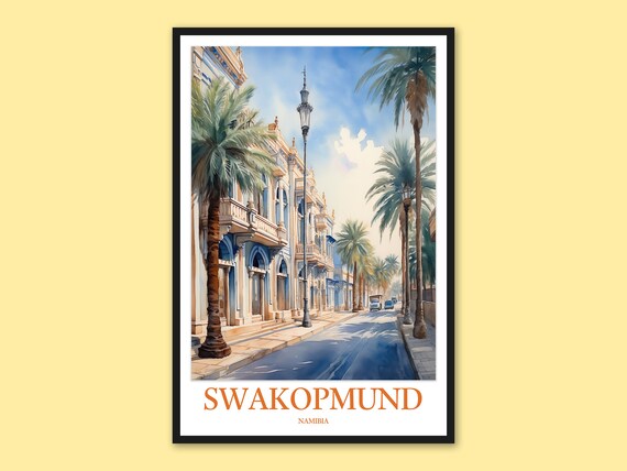 Swakopmund Namibia Lamppost Palm Avenue Colonial Street Travel Poster