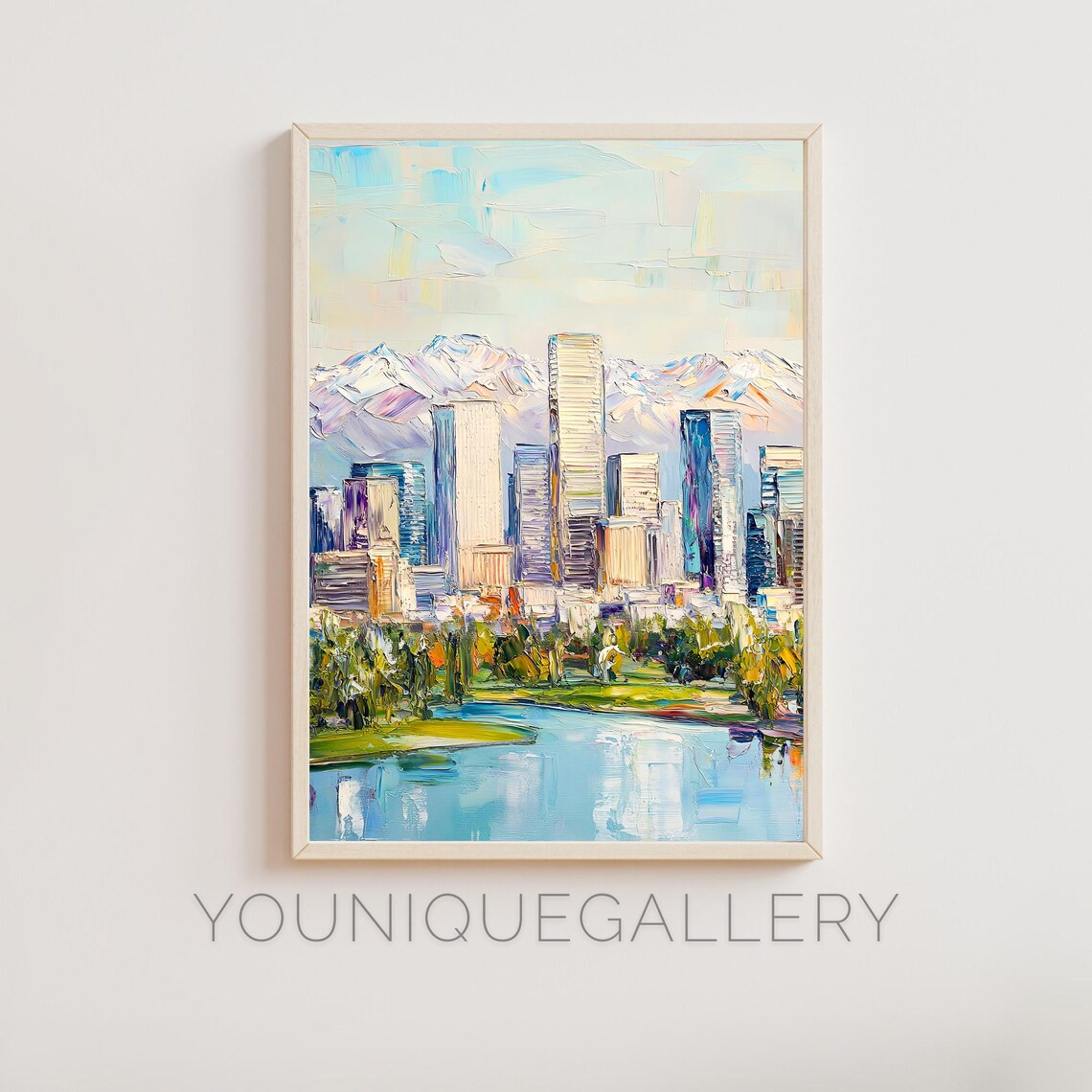 Denver Colorado Snowy Rocky Mountain Skyline Lake Oil Painting Poster