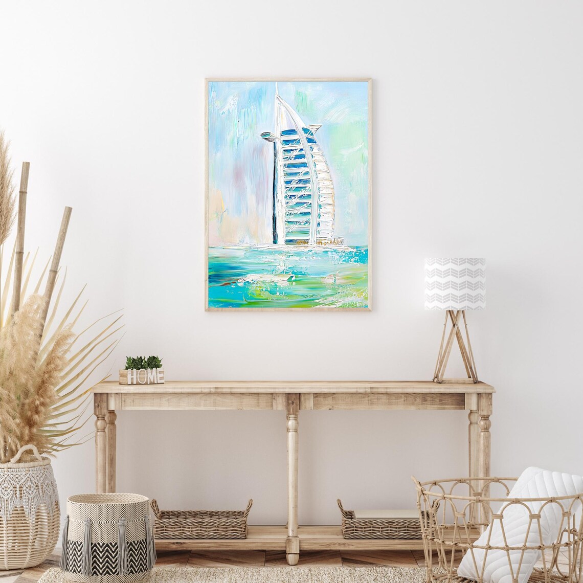 Burj Al Arab Dubai Sail Hotel Turquoise Ocean Pastel Oil Art Poster - Image 3