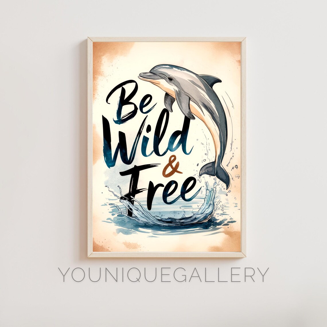 Be Wild And Free Leaping Dolphin Watercolor Ocean Quote Poster