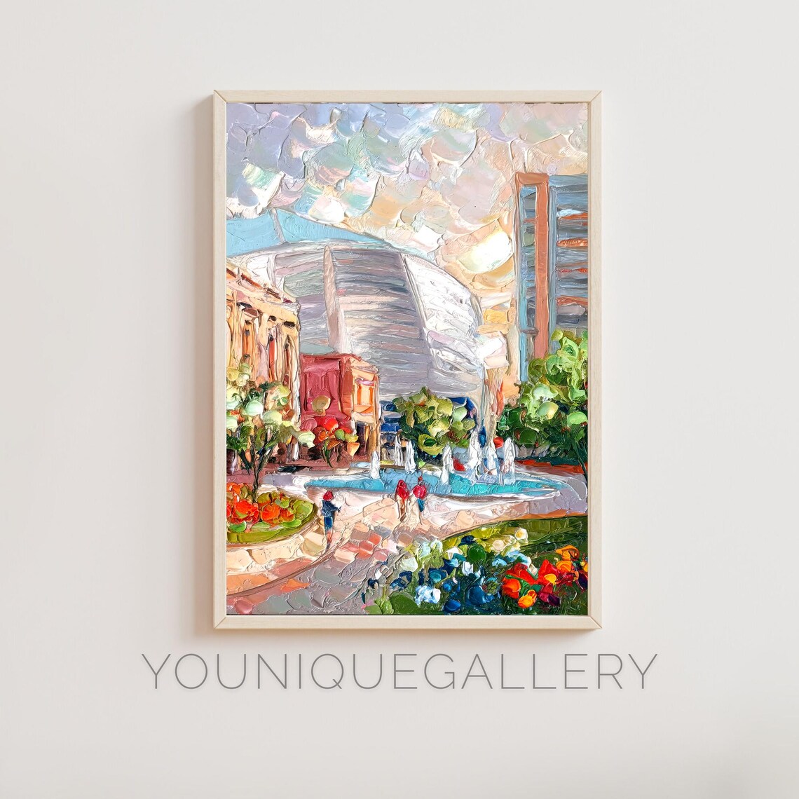 San Jose Stadium Fountain Plaza Flowers City View Impasto Oil Poster