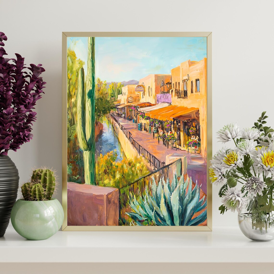 Southwest Adobe Street Cactus Garden Desert Impressionist Oil Wall Art - Image 4