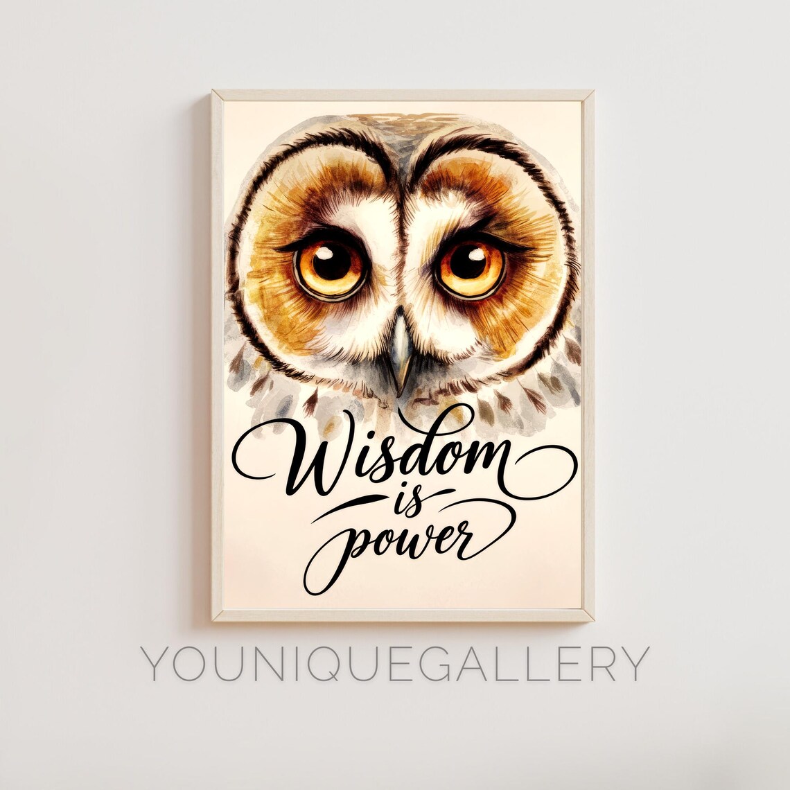 Wisdom Is Power Owl Face Watercolor Inspirational Quote Poster - Image 4